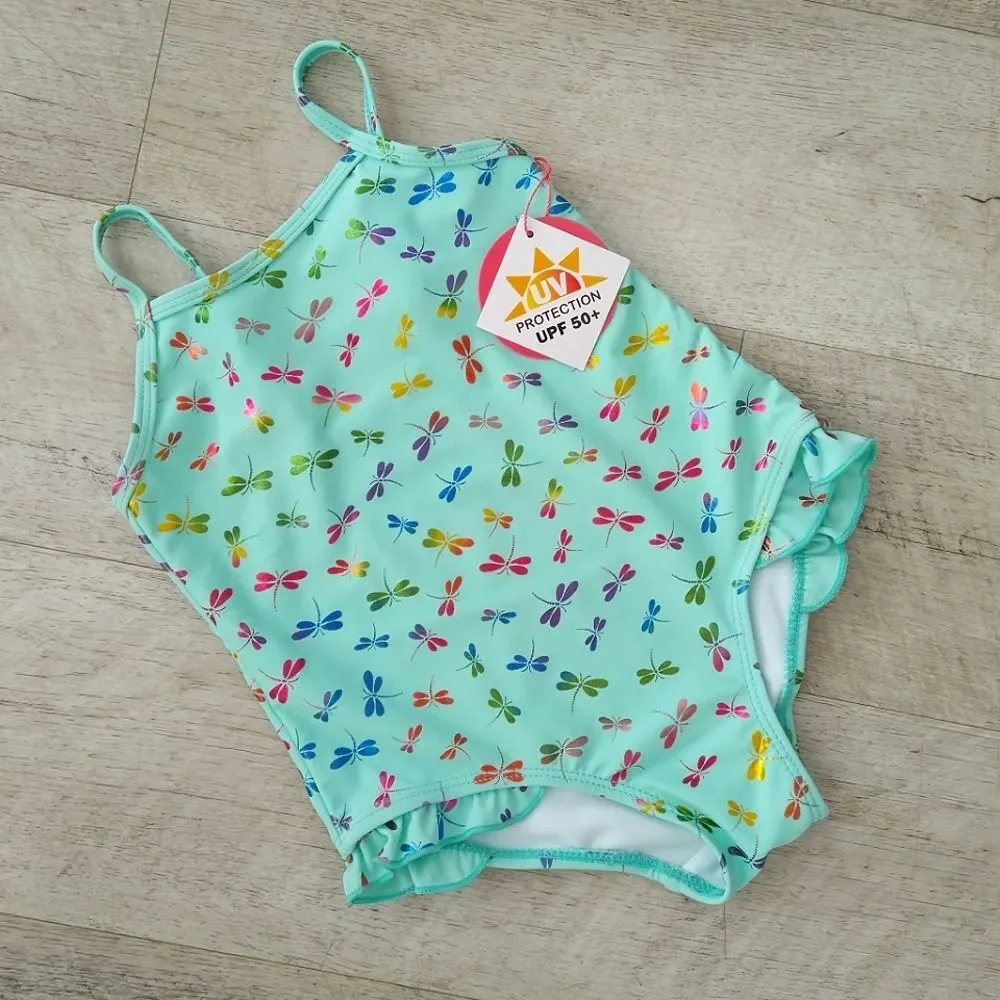 NWT Dolphin Love Foil Print Dragonfly UPF 50+ Protection One Piece Swimsuit